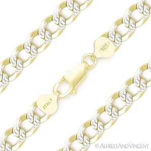 8.5mm Cuban / Curb Link D-Cut Pave Chain Bracelet in .925 Sterling Silver
